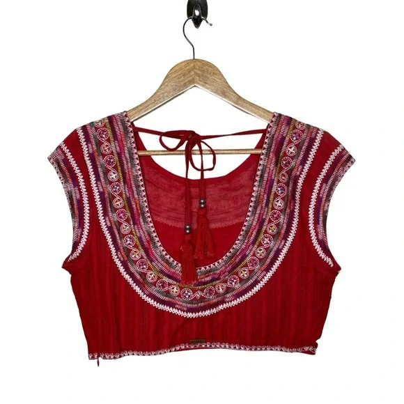 Billabong Designer’s Chica Amiga Embroidered Top Rio Red Large - Picture 7 of 16